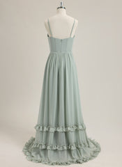 A-Line Sleeveless Sweep Train Chiffon Prom Dress With Ruffle