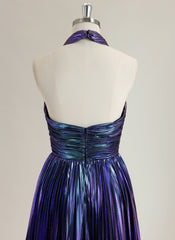 A-Line Sleeveless Floor-Length Metallic Prom Dress With Pleated