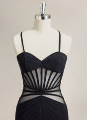 Trumpet/Mermaid Spaghetti Straps Sweep Train Jersey Prom Dress With Rhinestone
