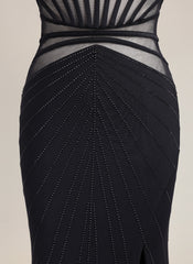 Trumpet/Mermaid Spaghetti Straps Sweep Train Jersey Prom Dress With Rhinestone