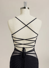 Trumpet/Mermaid Spaghetti Straps Sweep Train Jersey Prom Dress With Rhinestone