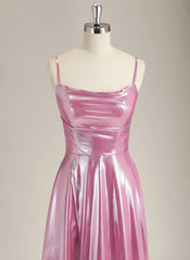 A-Line Spaghetti Straps Sweep Train Metallic Prom Dress