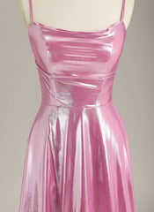 A-Line Spaghetti Straps Sweep Train Metallic Prom Dress