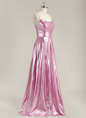 A-Line Spaghetti Straps Sweep Train Metallic Prom Dress