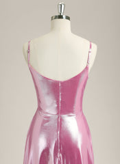 A-Line Spaghetti Straps Sweep Train Metallic Prom Dress