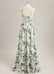 A-Line Spaghetti Straps Floor-Length Chiffon Prom Dress