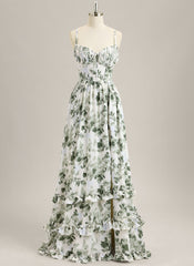 A-Line Spaghetti Straps Floor-Length Chiffon Prom Dress