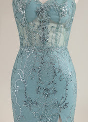 Trumpet/Mermaid Spaghetti Straps Sweep Train Sequin Prom Dress