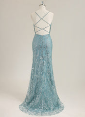 Trumpet/Mermaid Spaghetti Straps Sweep Train Sequin Prom Dress
