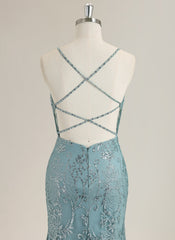 Trumpet/Mermaid Spaghetti Straps Sweep Train Sequin Prom Dress