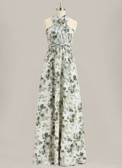 A-Line Spaghetti Straps Floor-Length Chiffon Prom Dress