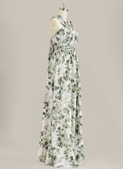 A-Line Spaghetti Straps Floor-Length Chiffon Prom Dress