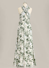 A-Line Spaghetti Straps Floor-Length Chiffon Prom Dress