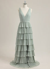 A-Line Sleeveless Sweep Train Chiffon Prom Dress With Pleated