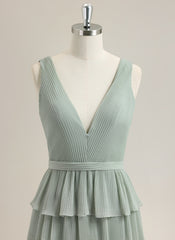 A-Line Sleeveless Sweep Train Chiffon Prom Dress With Pleated