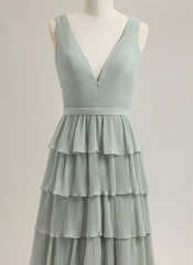 A-Line Sleeveless Sweep Train Chiffon Prom Dress With Pleated