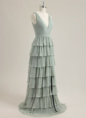 A-Line Sleeveless Sweep Train Chiffon Prom Dress With Pleated