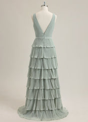 A-Line Sleeveless Sweep Train Chiffon Prom Dress With Pleated