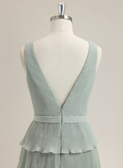 A-Line Sleeveless Sweep Train Chiffon Prom Dress With Pleated