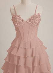 V-Neck Short Chiffon Mini Dress