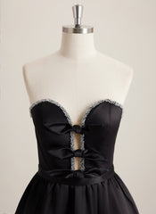 Ball-Gown/Princess Sweetheart Short Satin Mini Dress With Rhinestone Bow Beading