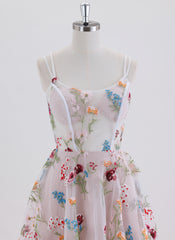 A-line Spaghetti Straps Short Lace Homecoming Dress