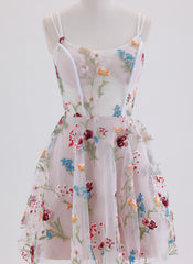 A-line Spaghetti Straps Short Lace Homecoming Dress