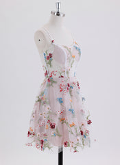 A-line Spaghetti Straps Short Lace Homecoming Dress