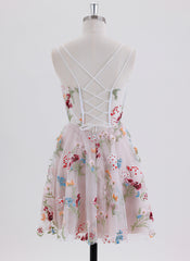 A-line Spaghetti Straps Short Lace Homecoming Dress