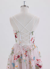 A-line Spaghetti Straps Short Lace Homecoming Dress