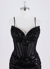 Sheath/Column Spaghetti Straps Short Sequin Homecoming Dress With Sequins