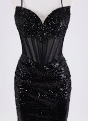 Sheath/Column Spaghetti Straps Short Sequin Homecoming Dress With Sequins