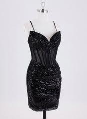 Sheath/Column Spaghetti Straps Short Sequin Homecoming Dress With Sequins