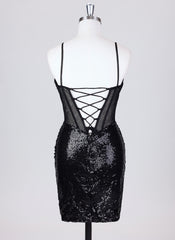 Sheath/Column Spaghetti Straps Short Sequin Homecoming Dress With Sequins