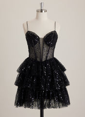 Ball-Gown/Princess V-Neck Short Sequin Mini Dress With Sequins