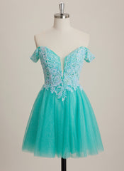 A-line V-Neck Short Tulle Mini Dress With Beading Sequins Appliques Lace