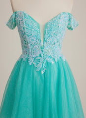 A-line V-Neck Short Tulle Mini Dress With Beading Sequins Appliques Lace