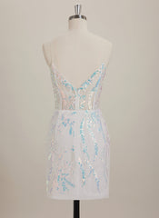 Sheath/Column V-Neck Short Lace Mini Dress With Sequins