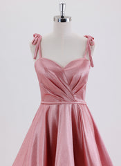 A-line Spaghetti Straps Short Satin Homecoming Dress With Pleated