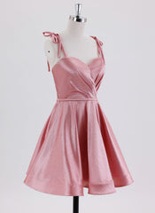 A-line Spaghetti Straps Short Satin Homecoming Dress With Pleated