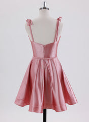 A-line Spaghetti Straps Short Satin Homecoming Dress With Pleated