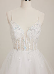Ball-Gown/Princess V-Neck Short Tulle Mini Dress With Beading Sequins