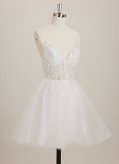 Ball-Gown/Princess V-Neck Short Tulle Mini Dress With Beading Sequins
