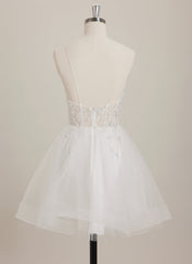 Ball-Gown/Princess V-Neck Short Tulle Mini Dress With Beading Sequins