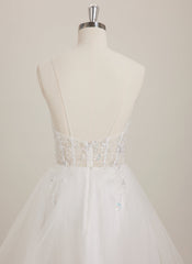 Ball-Gown/Princess V-Neck Short Tulle Mini Dress With Beading Sequins