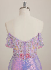 Sheath/Column Off the Shoulder Short Lace Mini Dress With Beading Sequins Appliques Lace