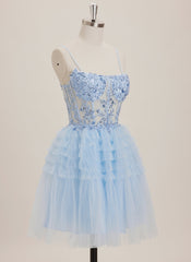 A-line Square Short Tulle Mini Dress With Beading Sequins