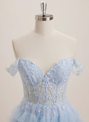 Ball-Gown/Princess Off the Shoulder Short Tulle Mini Dress With Sequins Appliques Lace