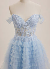 Ball-Gown/Princess Off the Shoulder Short Tulle Mini Dress With Sequins Appliques Lace