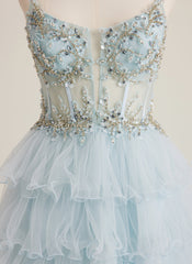 Ball-Gown/Princess Scoop Short Tulle Mini Dress With Rhinestone Sequins Beading